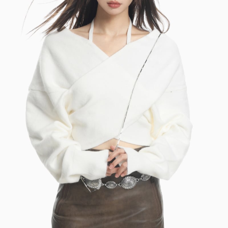 cross design off-shoulder knit la1335