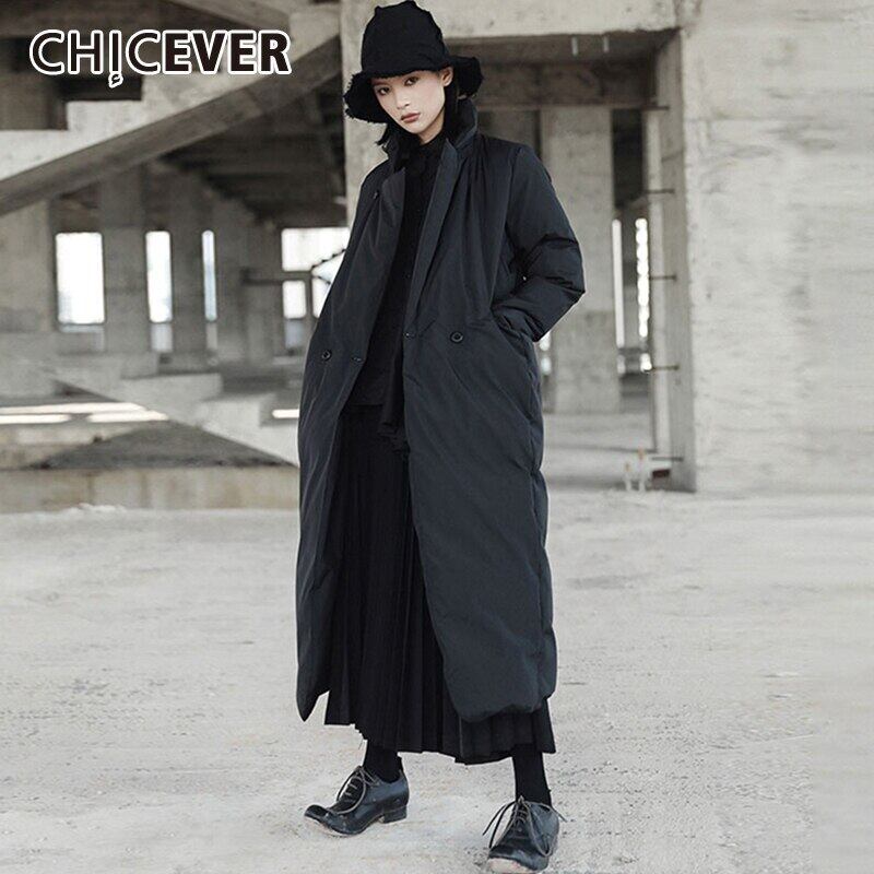 CHICEVERブラックコットンコート長袖女性オーバーコートウインドブレーカーバックスプリット服ラージサイズ2020ウィンタータイド ロング 大きめサイズ 冬物 6base533252815842
