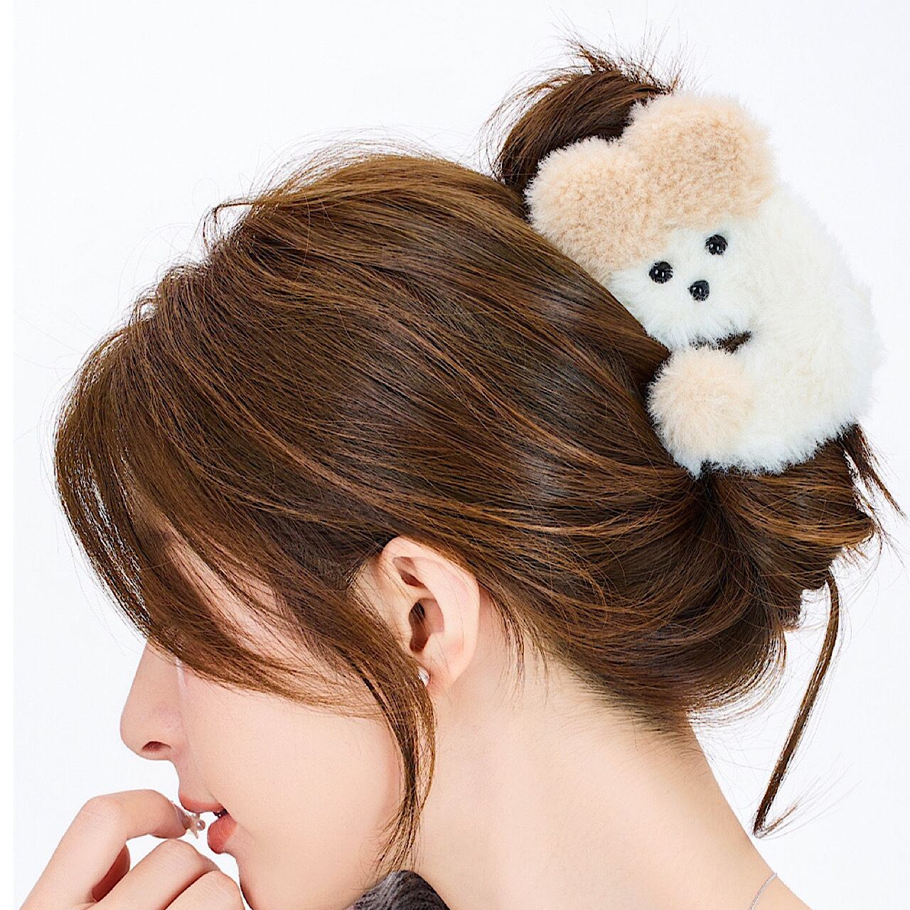 ⓝⓔⓦ【dogモチーフ】ベビーヘアクリップ　キッズヘアクリップ　ヘアゴム ヘアクリップ かわいい リボン付き 子犬 もふもふ バンスクリップ | FANCY