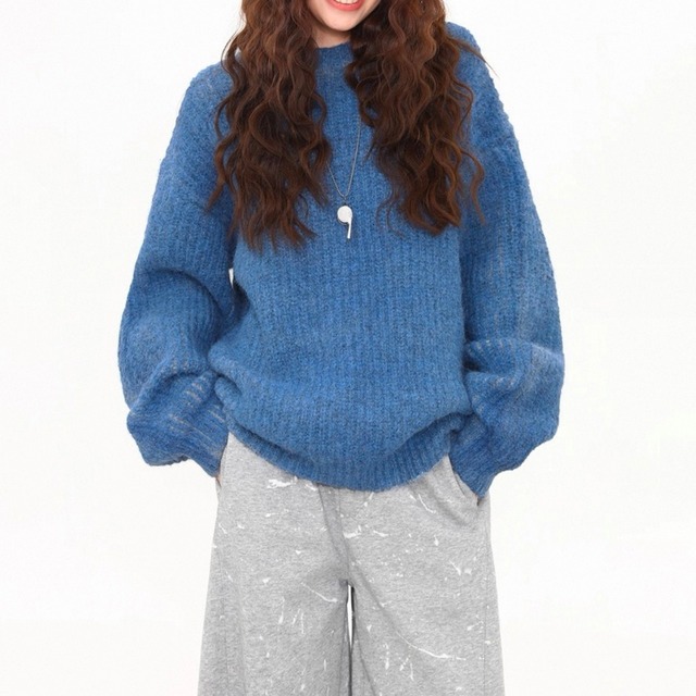 ラウンドネック 長袖 ゆったり ニット　◆３col　SA9867