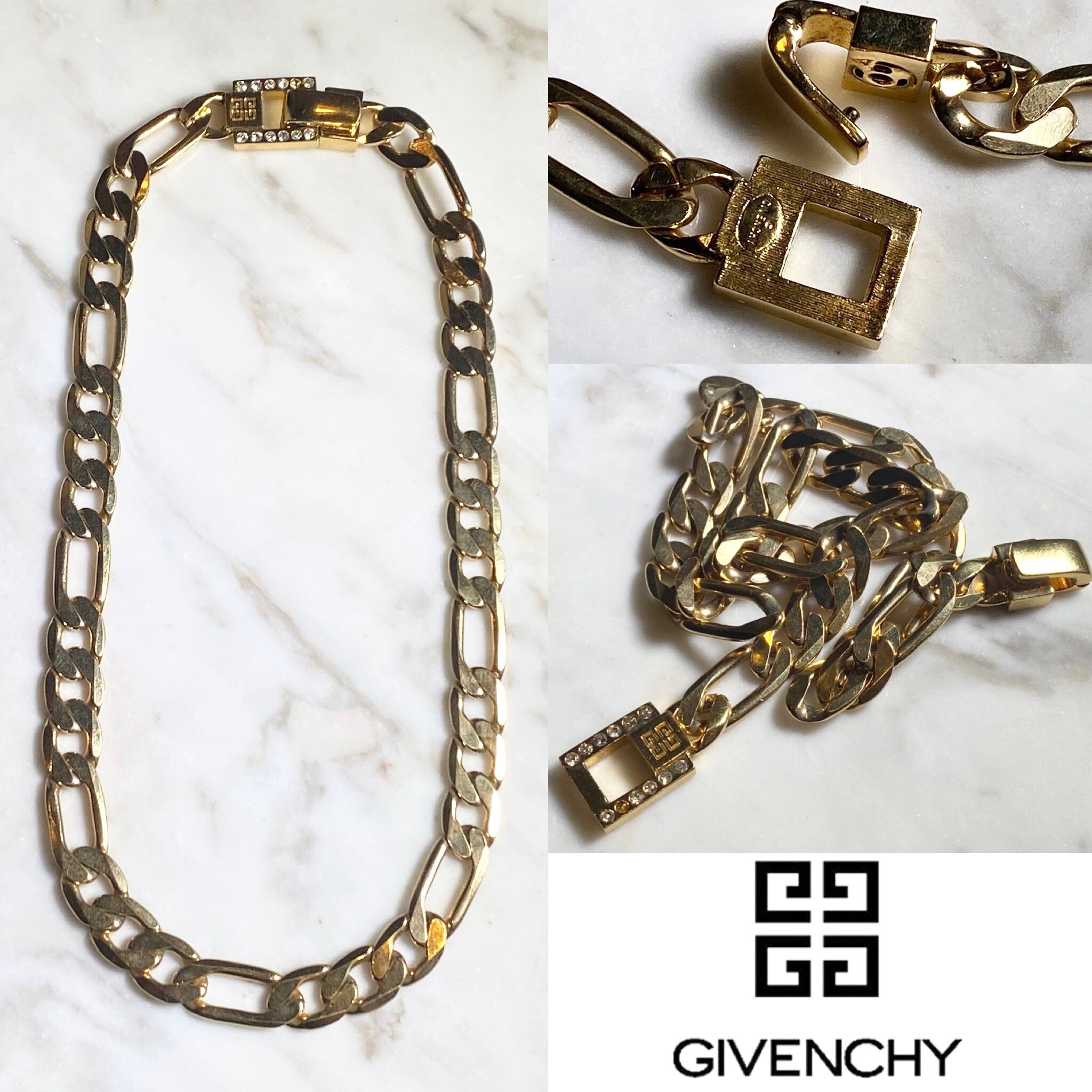 vintage GIVENCHY gold color metal wide chain necklace | NOIR ONLINE
