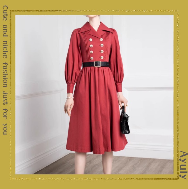 ダブルレトロボタンランタンスリーブワンピース　25177