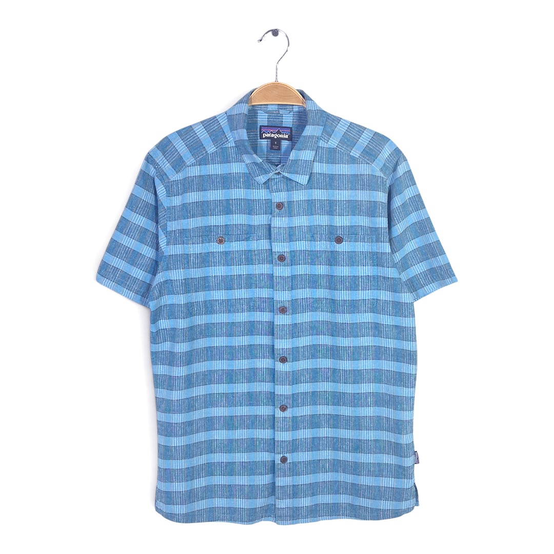 パタゴニア ヘンプシャツ 半袖シャツ ブルーベース アウトドア キャンプ STY53139SP17 PATAGONIA サイズS 古着 CB1331