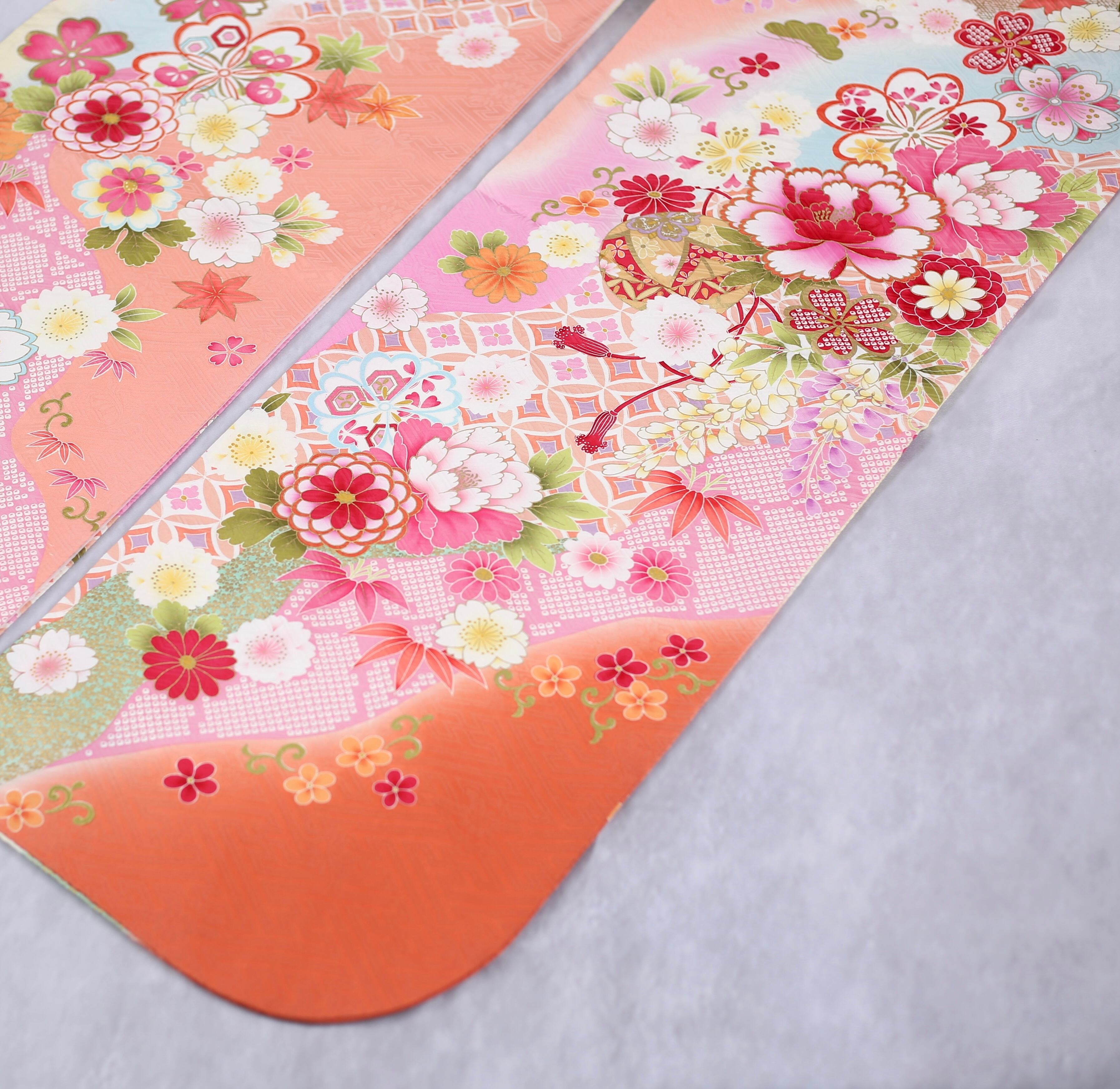 振袖フルセット 振袖セット 振袖 LLサイズ サーモンピンク×桜 美 振袖フルセット 振袖セット 振袖 LLサイズ サーモンピンク×桜 美