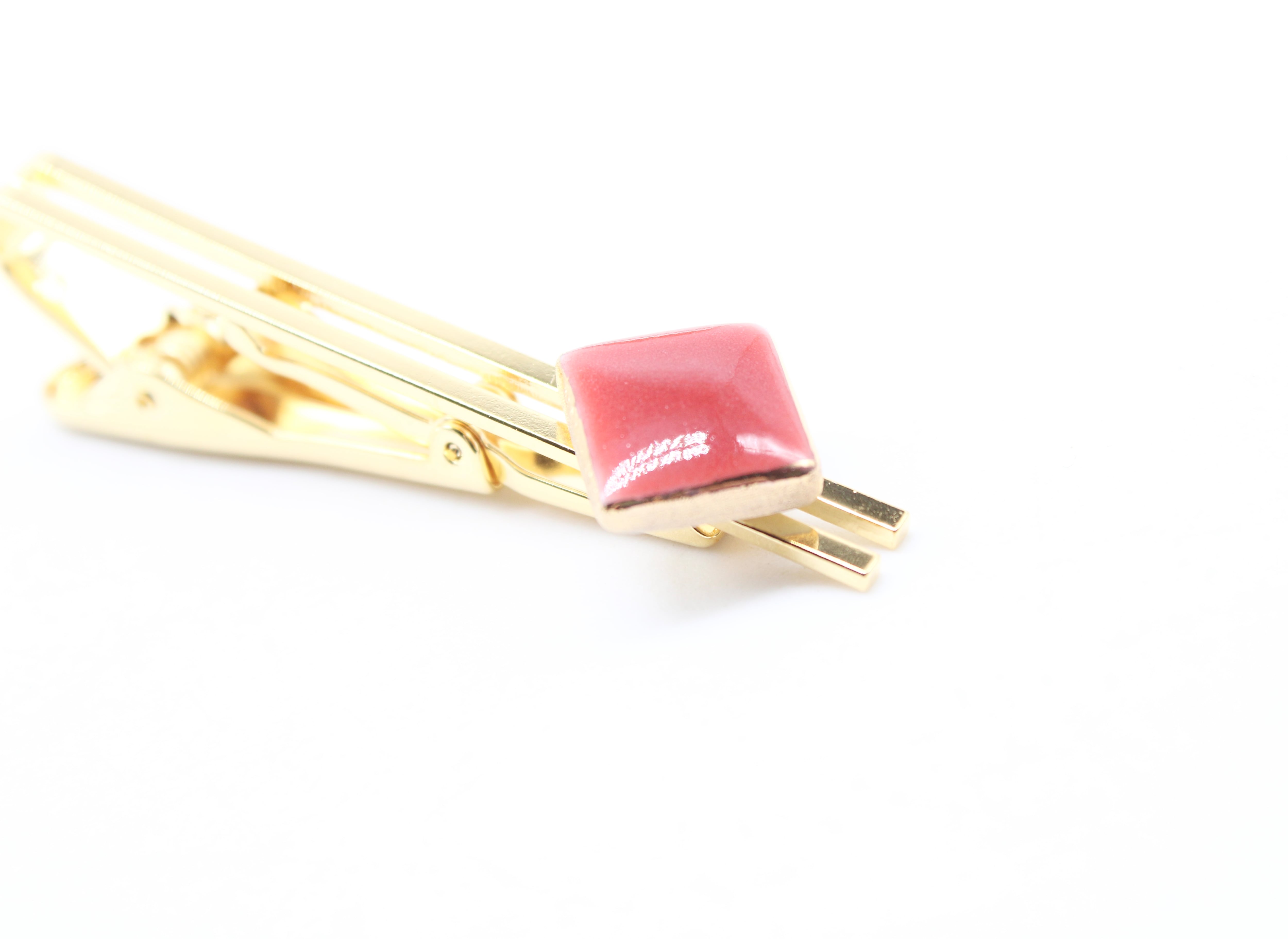 0621-9 14K ゴールド ネクタイピン 遺品整理 アクセサリー ネクタイピン square（ゴールド×赤） | 有田焼アクセサリー・陶器