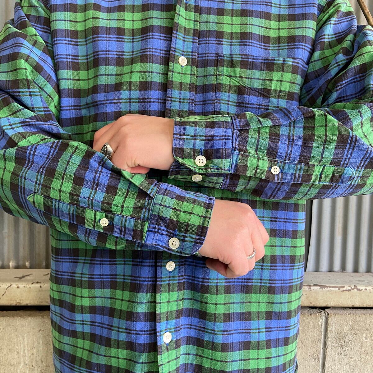 90s OLD GAP ボタンダウン チェックシャツ 長袖 緑 青 古着 90年代 OLD GAP オールドギャップ ボタンダウン コットン チェック