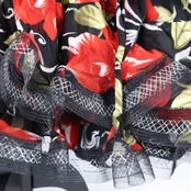 【美品 社交ダンス衣装】ブラック ワンピース ドレス 黒 赤 フリル 花柄 レース キラキラ パーティ 発表会 デモ 競技会 ダンス 社交ダンス 衣装 パーティー ウエスト ファスナー 伸縮性 おしゃれ 軽量 黒赤 スタイリッシュ おすすめ