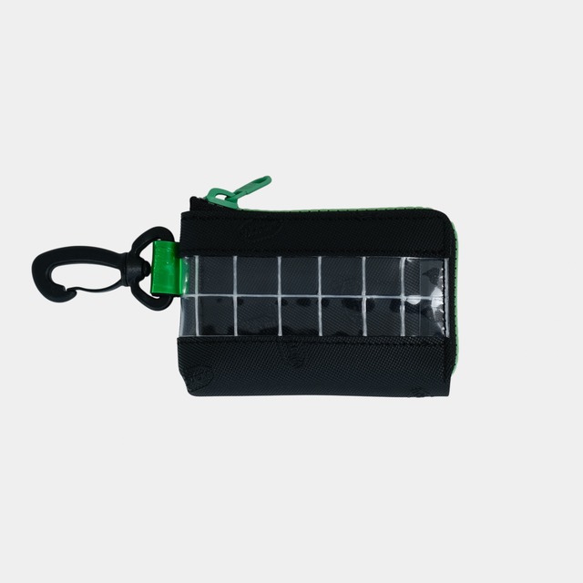 vibram card case (black×clear) with green glowing zip
