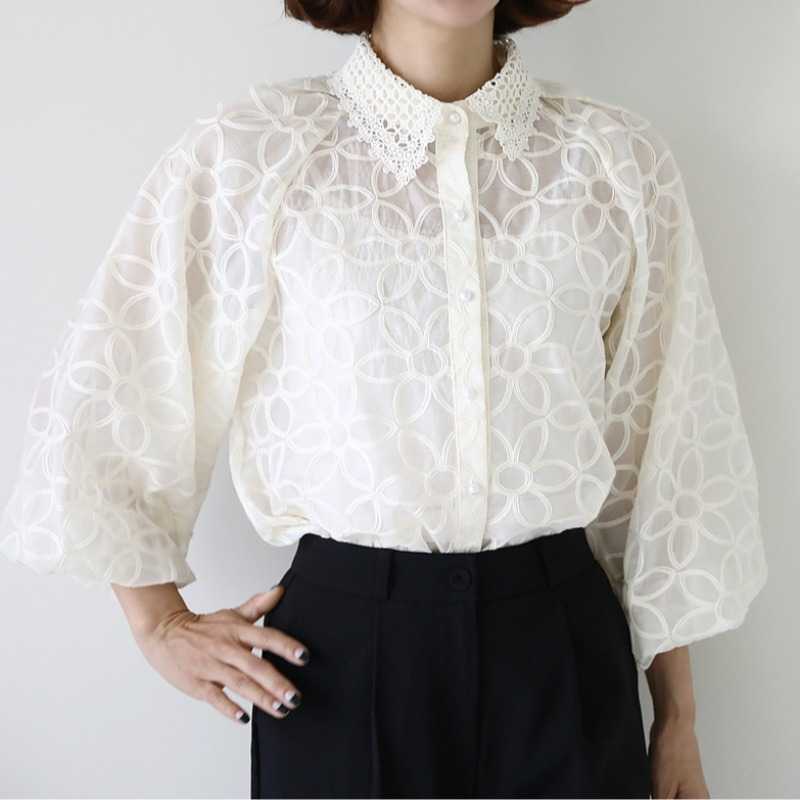 Flower lace blouse & camisole 2 sets