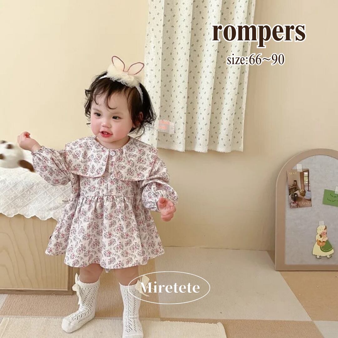 【取寄】ローズ柄がレトロガーリーなワンピース風ロンパース