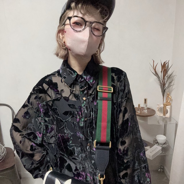 botanical velours sheer shirt