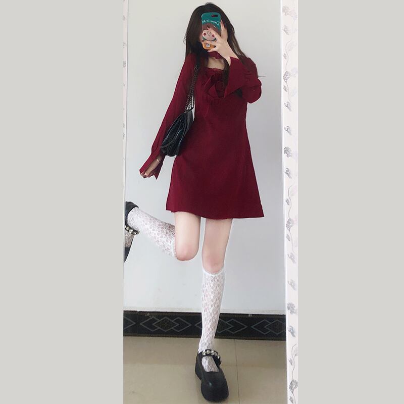 レッドドレス スプリングスタイルカラースカート 薄手 ロング 春物 スクウェア 萌量不足20100060417