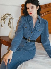 【0195】 Modern Corduroy Shirt Long Sleeve Dress