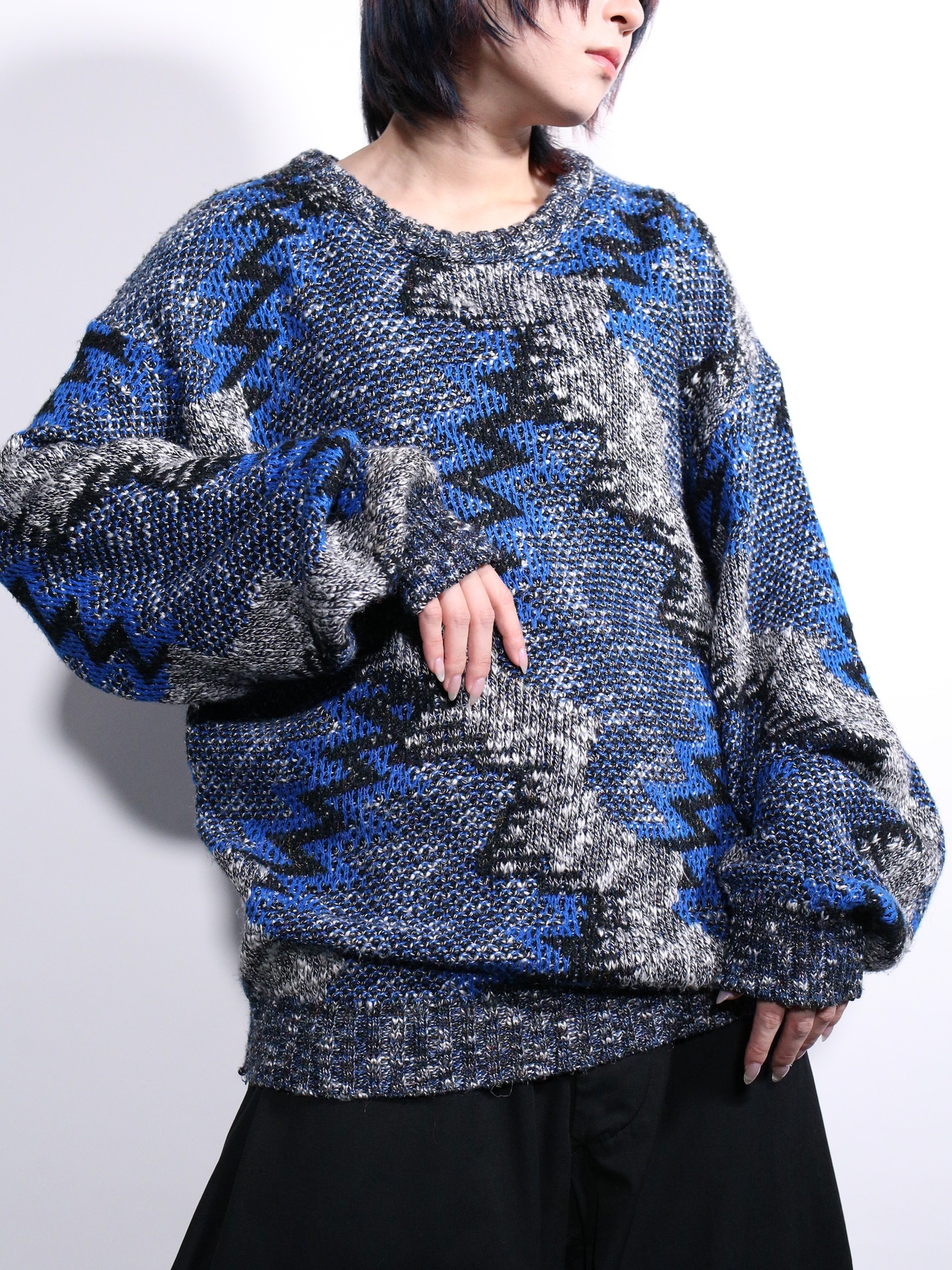 "ギザギザ" multi art pattern good coloring sweater - 2