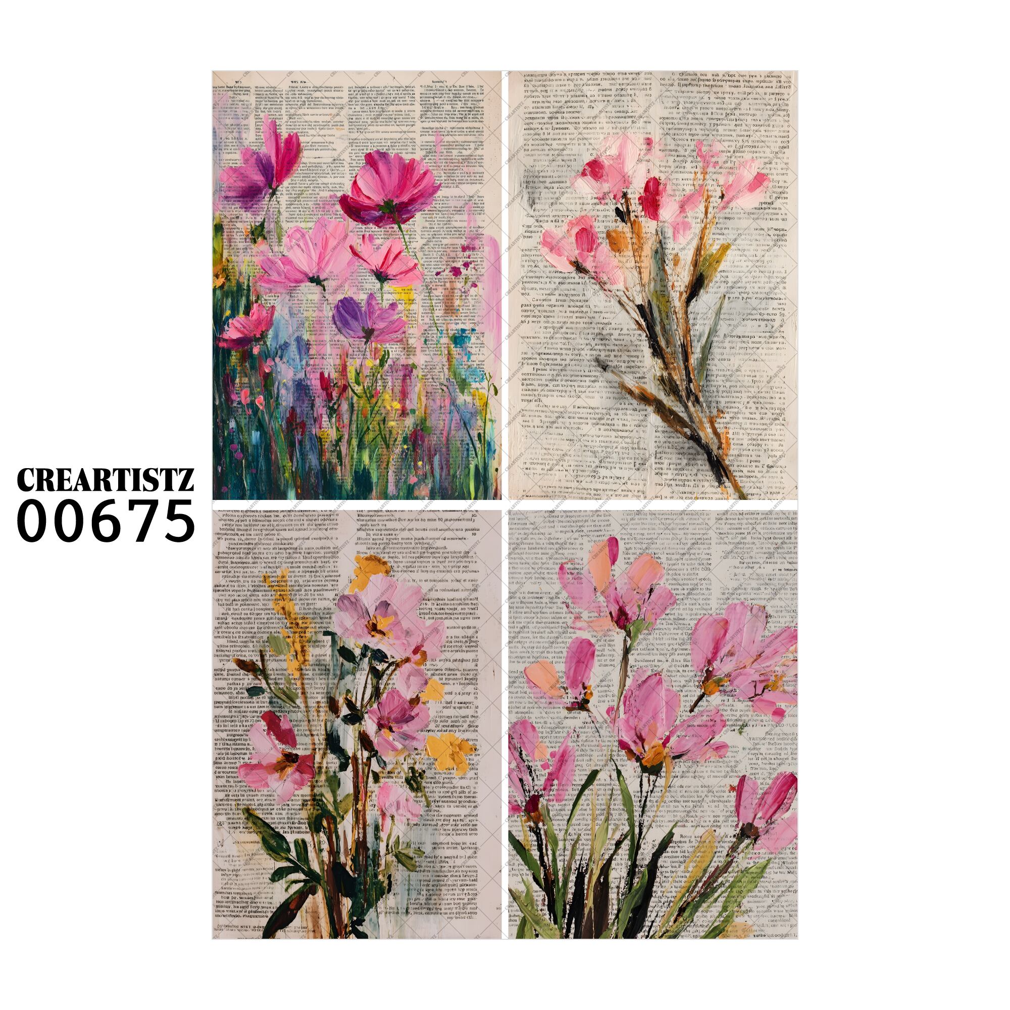 00675 背景 コラージュ素材 オリジナル 12枚セット (4種類×3枚) ペーパー/ステッカー CREARTISTZ