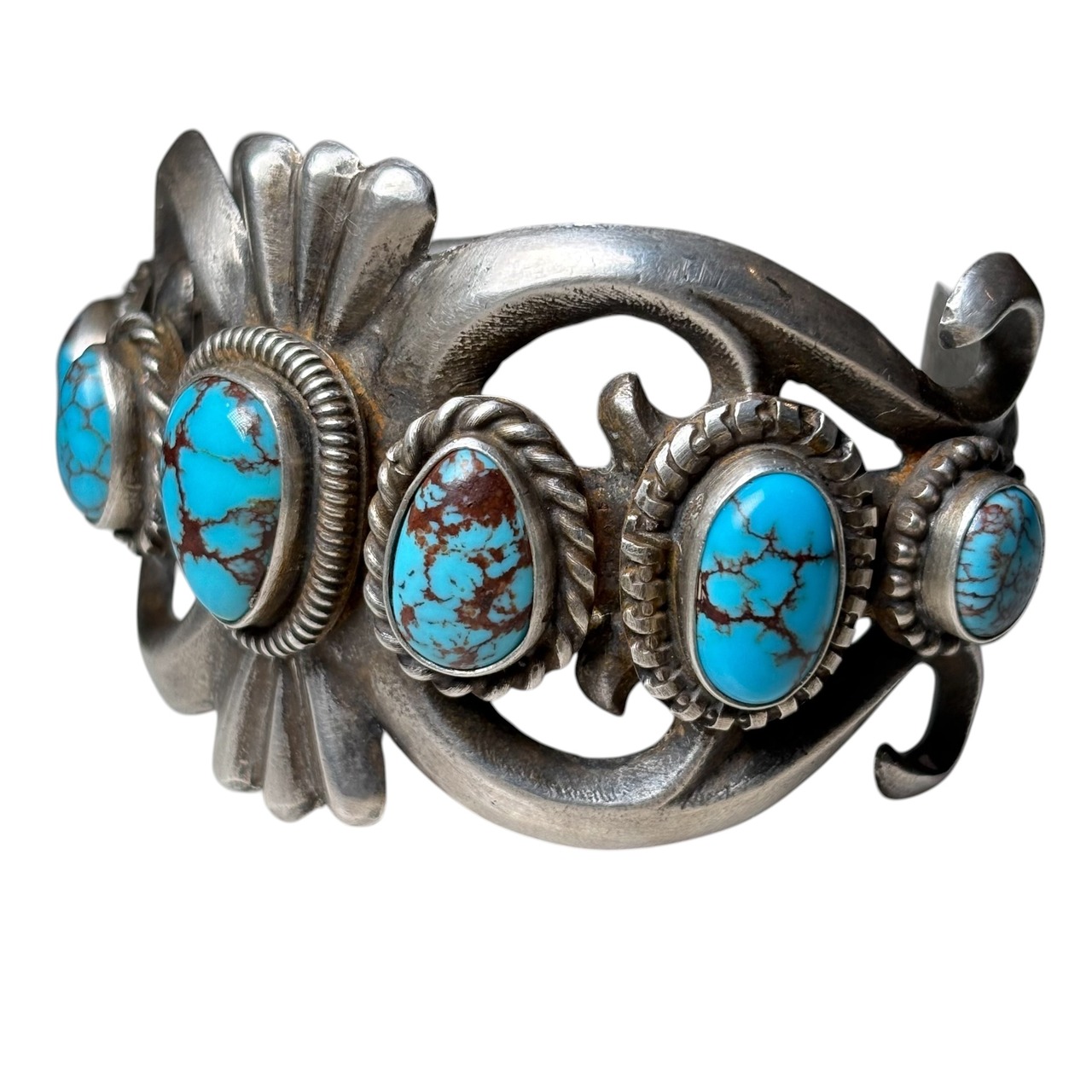 vintage Navajo silver 7 turquoise cast bangle