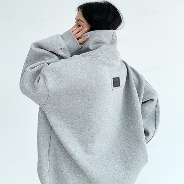 ★予約★D-732　2025秋新作♡Ricecake刺繍ロゴバックラベルハイネックスウェット　グレー