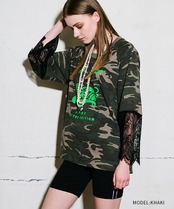 レーススリーブレイヤードカモTシャツ (KHAKI)　CQ-48122