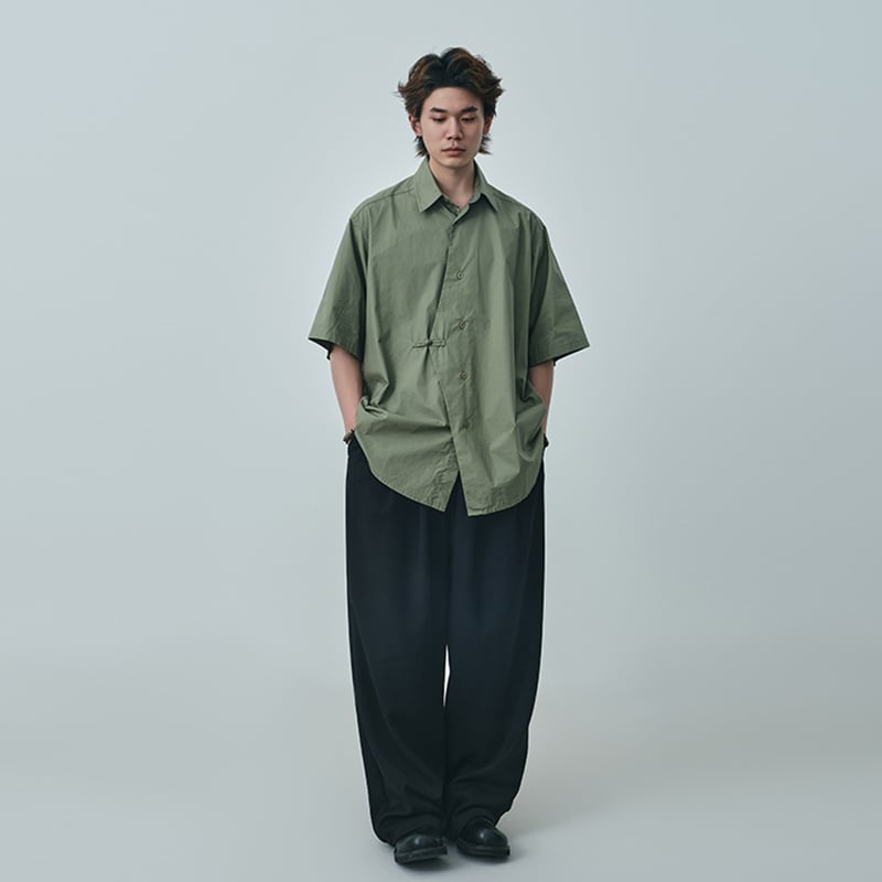 RIHE STOREチャイナ風斜め襟半袖シャツ | mblueshop