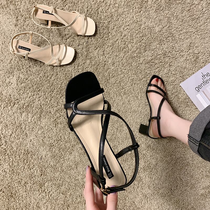 ローマの女性の靴と厚い夏の野生のクロス薄いベルトハイヒールのファッションのネットの赤いサンダル女性2020新しいバージョン 部族の婦人靴7570160