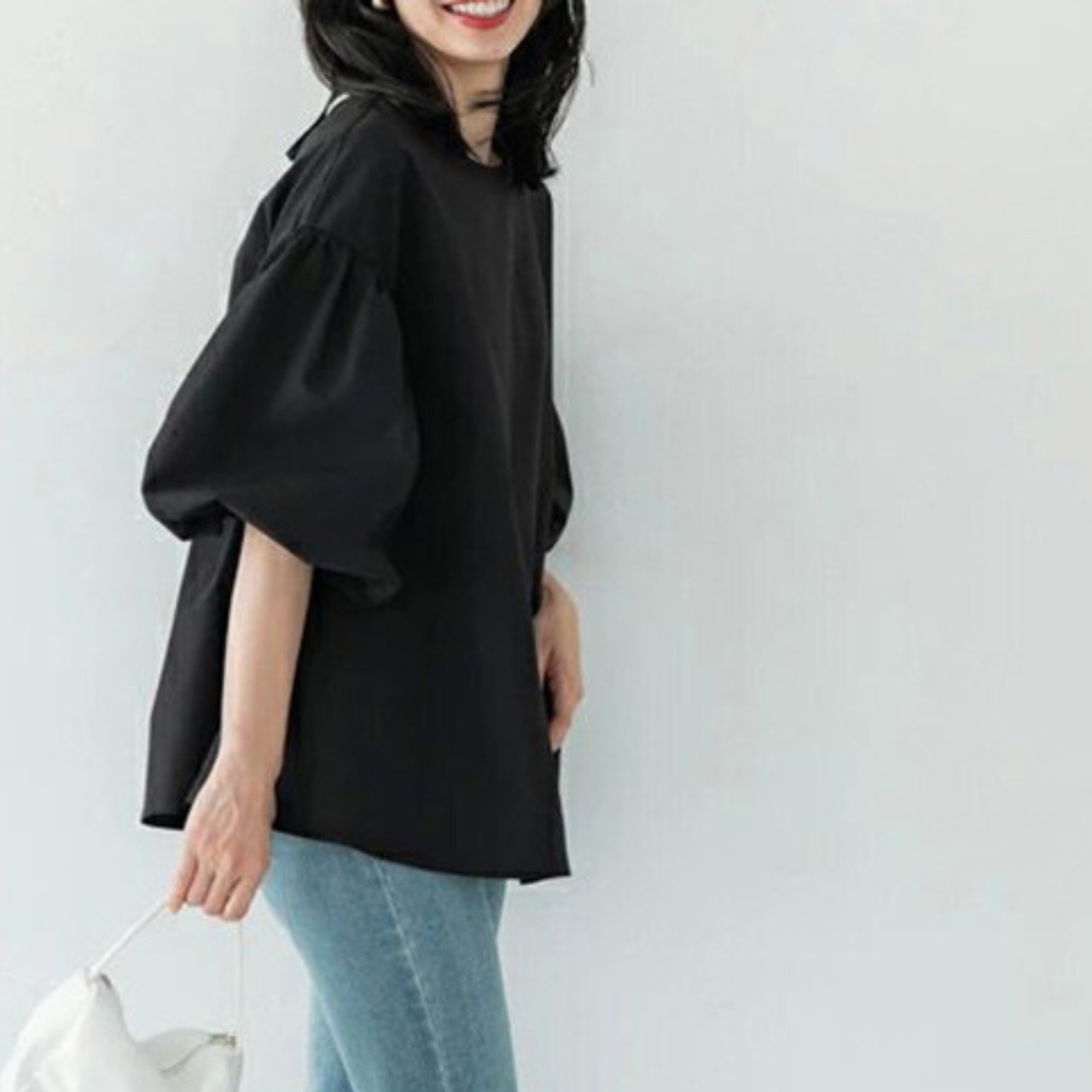 バルーンスリーブ ヒップ丈 チュニック 　全6色　 00076