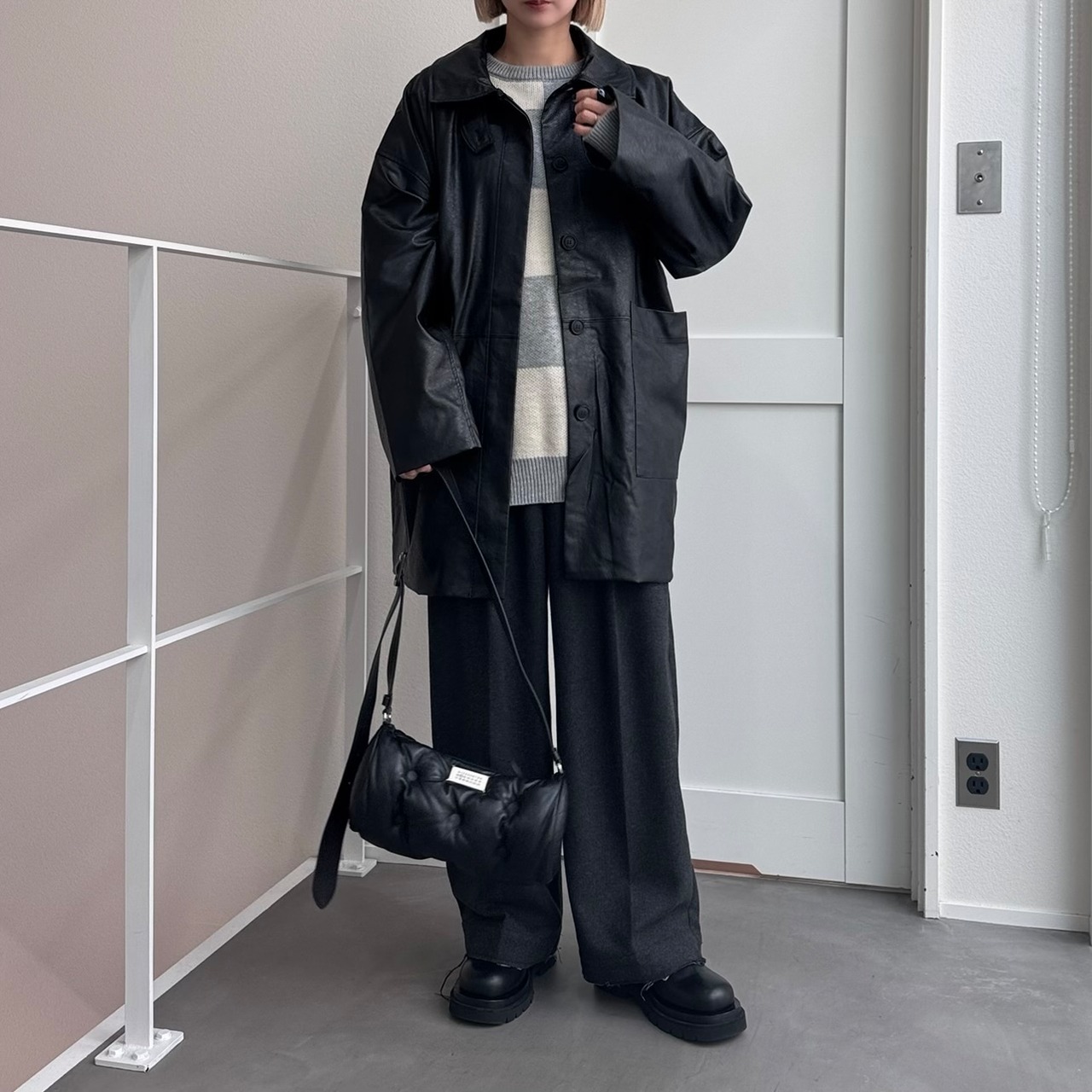 【受注販売】レザーライクオーバーJK/ブラック