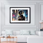 City Rider｜金属ヘルメットとネオン都市が輝く近未来アートポスター｜サイバーパンク好き必見｜A3ポスター