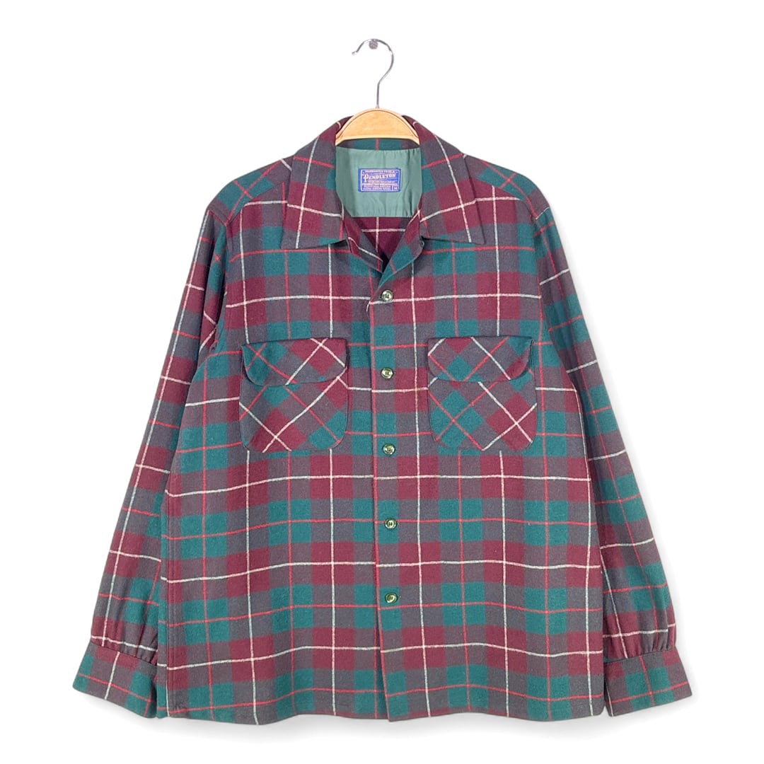 60s ペンドルトン USA製 美品 ヴィンテージオープンカラーシャツ ウールシャツ 開襟  長袖シャツ PENDLETON メンズM 古着 @CA1471