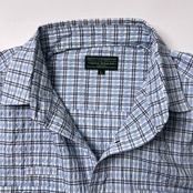 TARAS BOULBA タラスブルバ シアサッカー チェック柄 半袖シャツ L/ブルー ホワイト