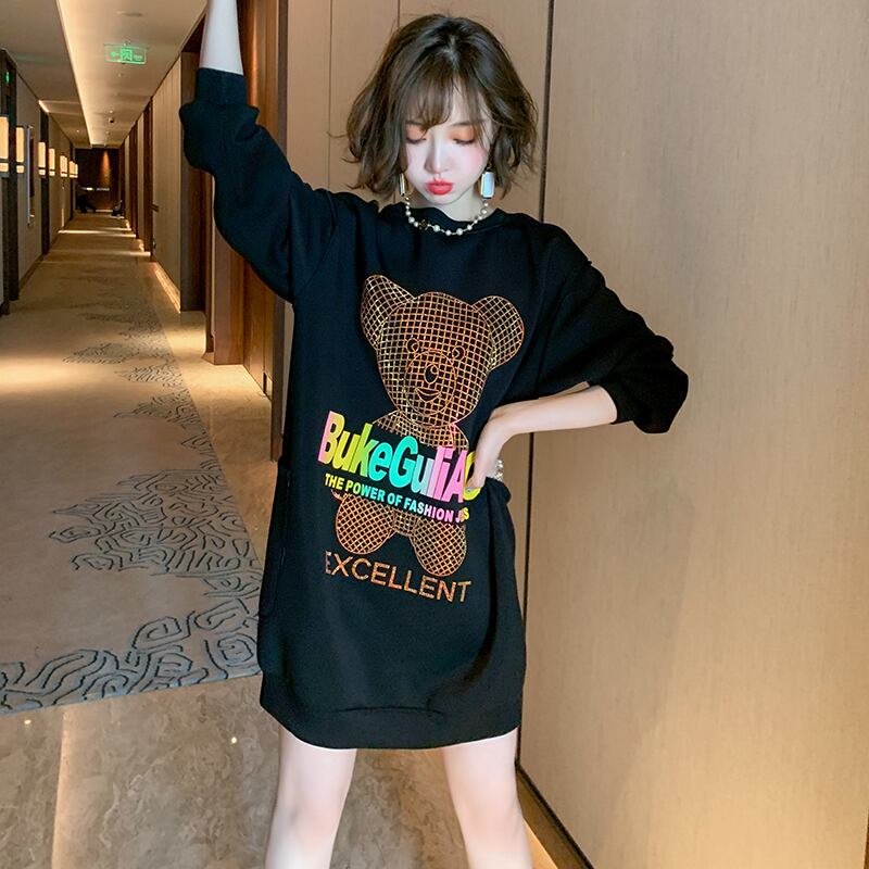 ラインストーンプリント柄ラウンドネックセーター ドレス Oネック MIUCO9972212645