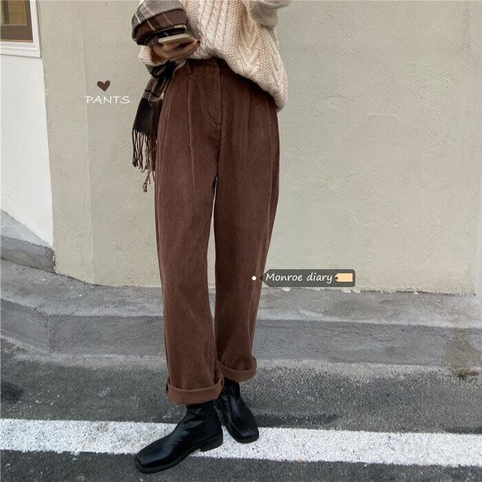 パンツ ハイウェストウェストスリムレディースルーズオータムウィンターカジュアル 秋物 冬物 モンロー69489483493