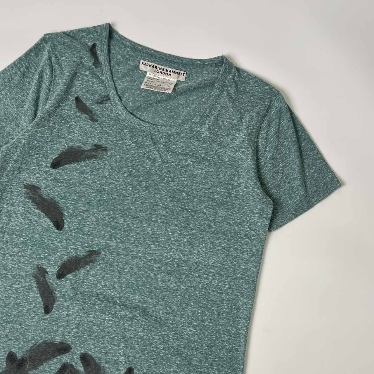KATHARINE HAMNETT LONDON キャサリンハムネット 羽 フェザー デザイン 半袖 Tシャツ M/グリーン メンズ