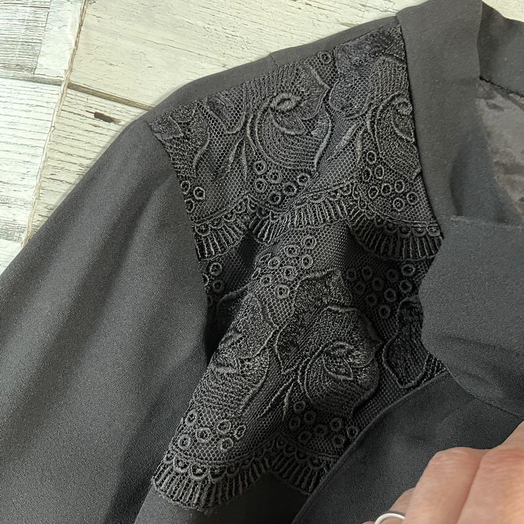 昭和レトロ花柄刺繍ロングワンピースフォーマルリボン襟ブラック 昭和レトロ花柄刺繍ロングワンピースフォーマルリボン襟ブラック