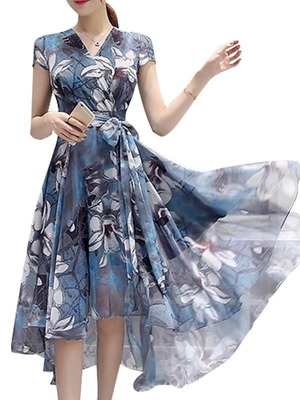 ★送料無料★ゆったり7号（S）☆花柄シフォン不規則ワンピース(OPN5204) 