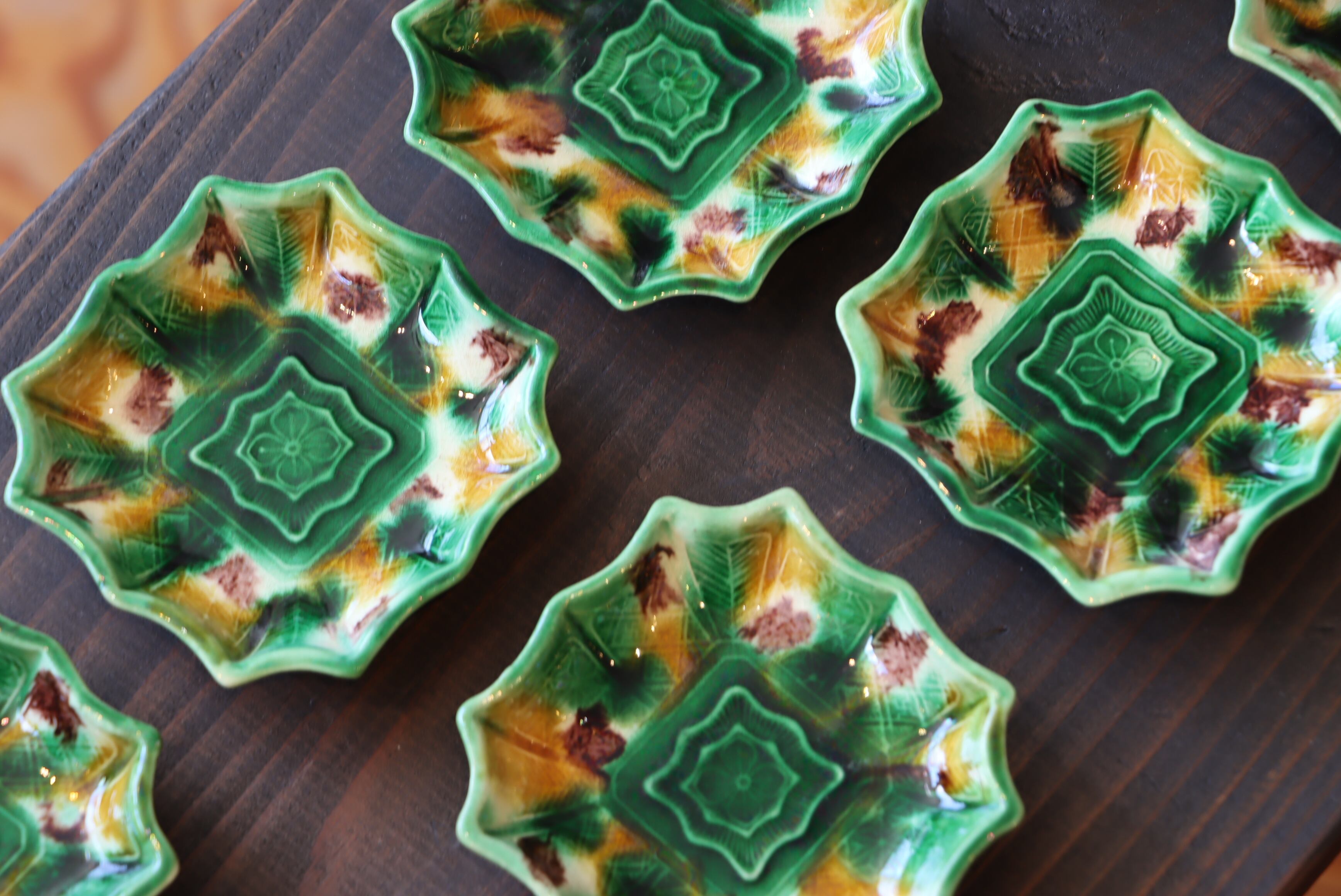 珉平焼 三彩釉 麻の葉花文 豆皿/Mimpei ware small size plate