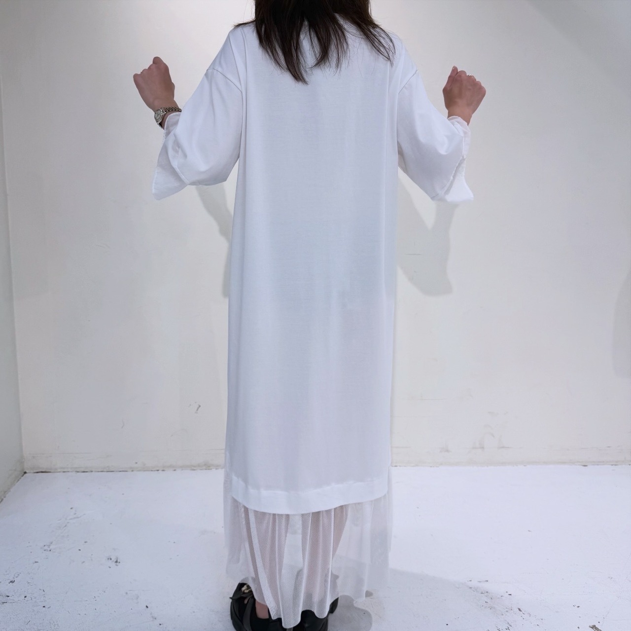 エイミーロウ  Eimee Law 箔プリントタックスリーブワンピース