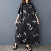 鶴柄 モノトーン ワンピース 30190