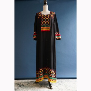 【送料無料】 70's Sheer Black Vintage Embroidery & Fringe  Maxi Dress ※※