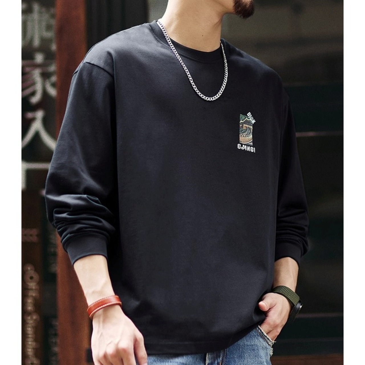 Back Print Long Sleeve Loose T-Shirt ◇H0947