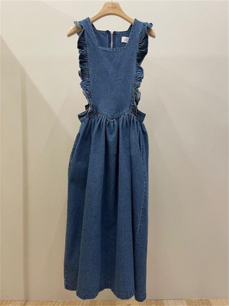 1枚あれば着こなし幅広がる ジャンパースカート 気質 サスペンダースカート ロングスカート デニム