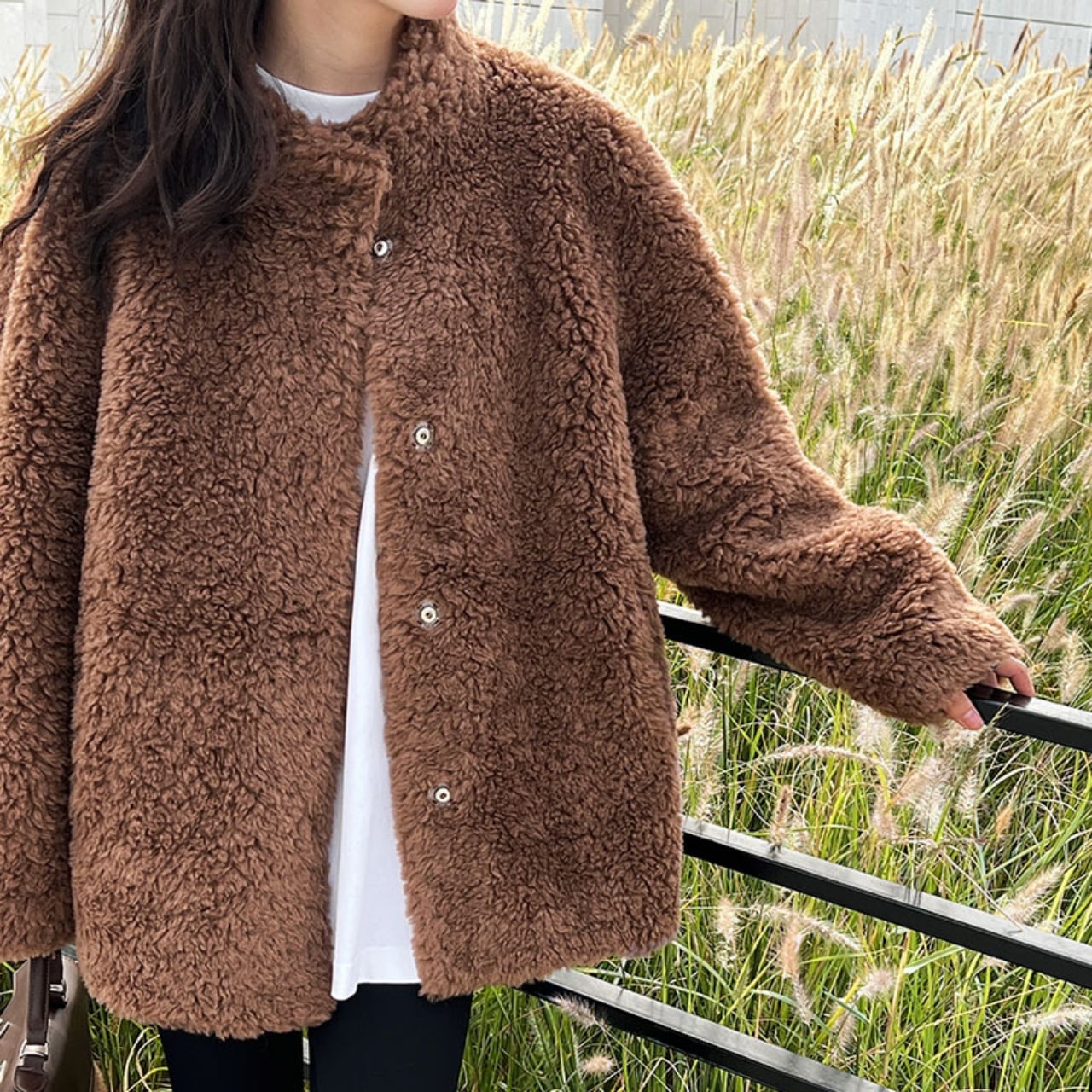 スタンドカラーウールボアジャケット A01907