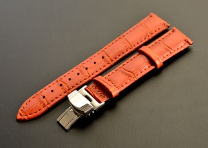【新品】本革 腕時計 クロコ柄型押しベルト Dバックル 18mm ライトブラウン