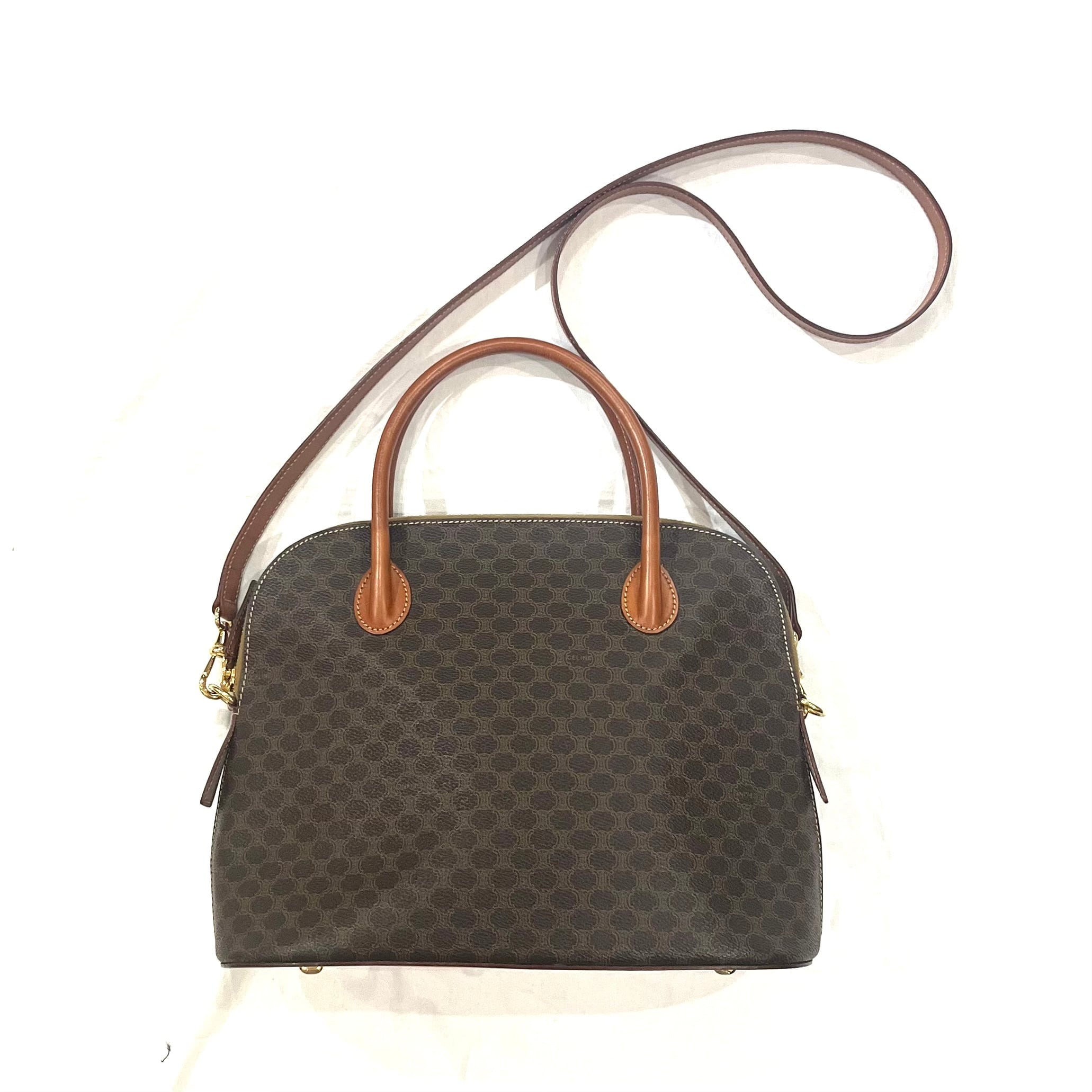 CELINE】セリーヌ マカダム柄 2WAYハンドバッグ／ブラウン／PVC×レザー