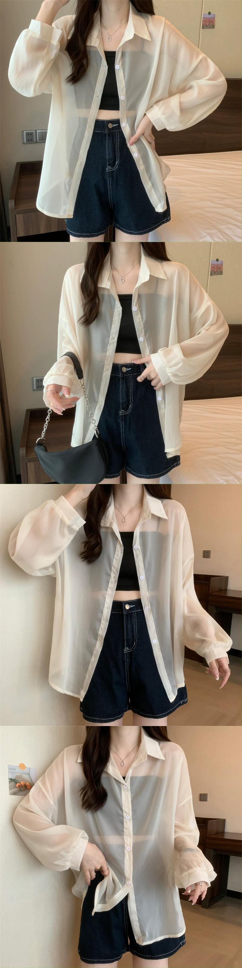 薄いシフォン日焼け止めシャツジャケット女性の夏フレンチルーズウェア