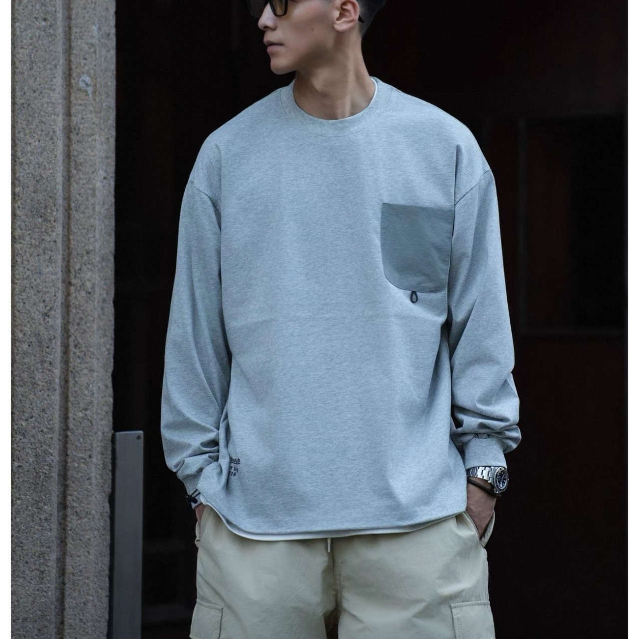 Contrast pocket long sleeve tee1532 - 1