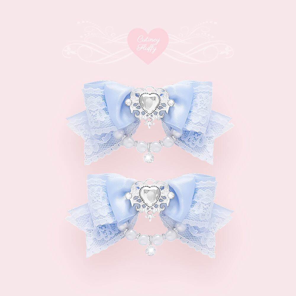 ヘアクリップ　（ハートリボンモチーフ♡青）　ロリィタ　量産型　推し　ヘアメ ヘアクリップ （ハートリボンモチーフ♡青） ロリィタ 量産型 推し