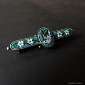 イタリアアンティーク マイクロモザイク 鳩と小花 バーブローチ