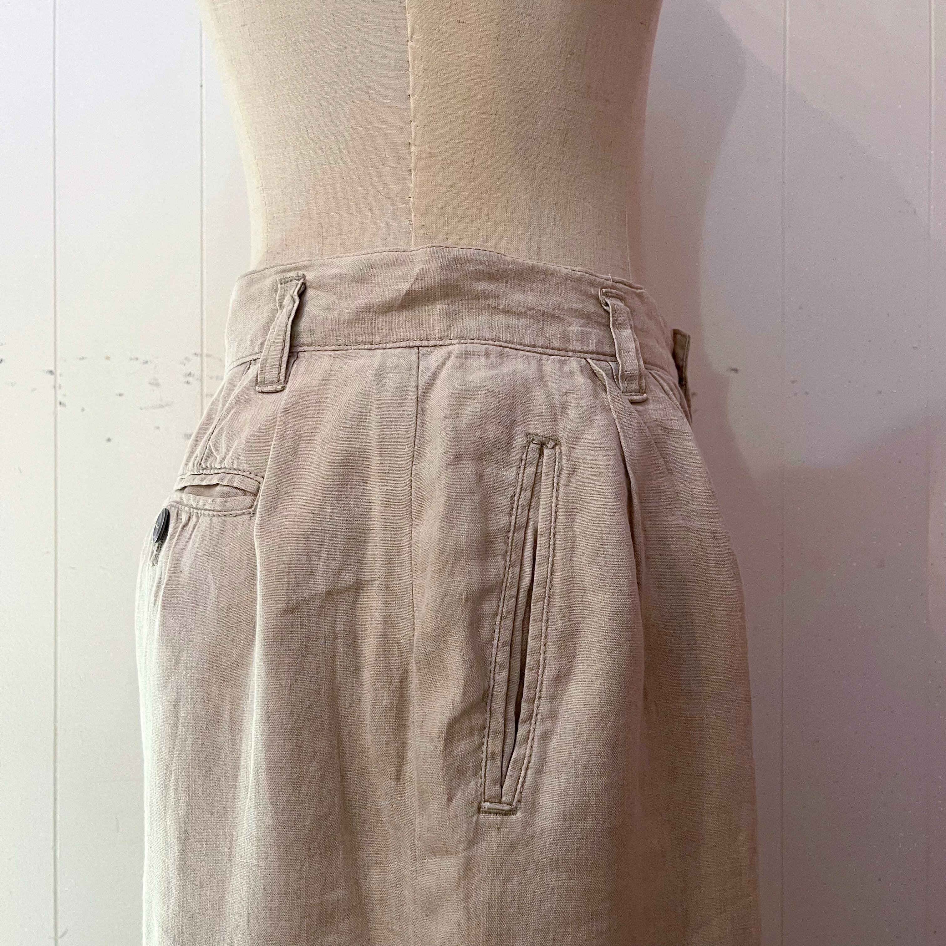 beige linen wide pants