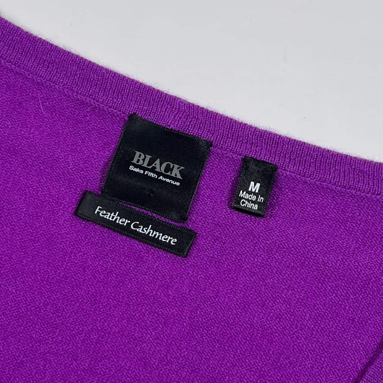 カシミヤ100% BLACK Saks Fifth Avenue ブラック Vネック ハイゲージ  ニット セーター M/パープル レディース