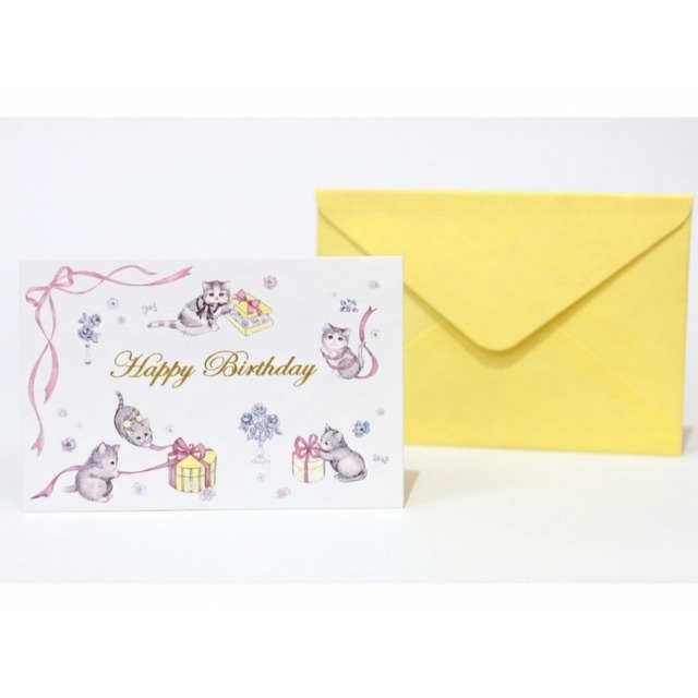 ネコ/ハッピーバースデーカード/誕生日ミニメッセージカード　　C0pernicus  便箋・封筒レターセット